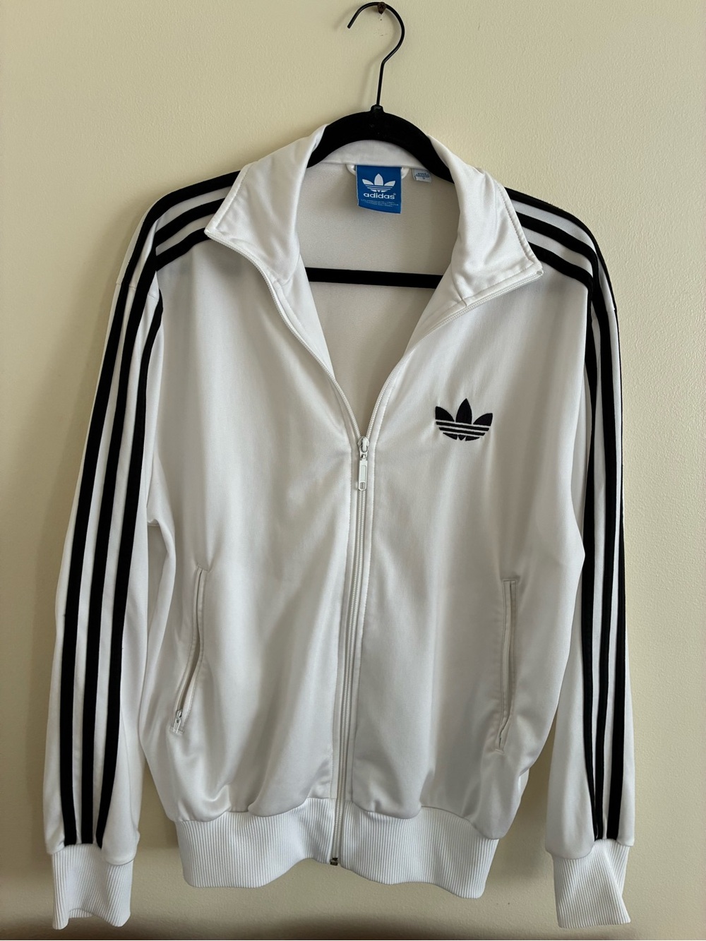 adidas White Track Jacket with Black Three-Stripes